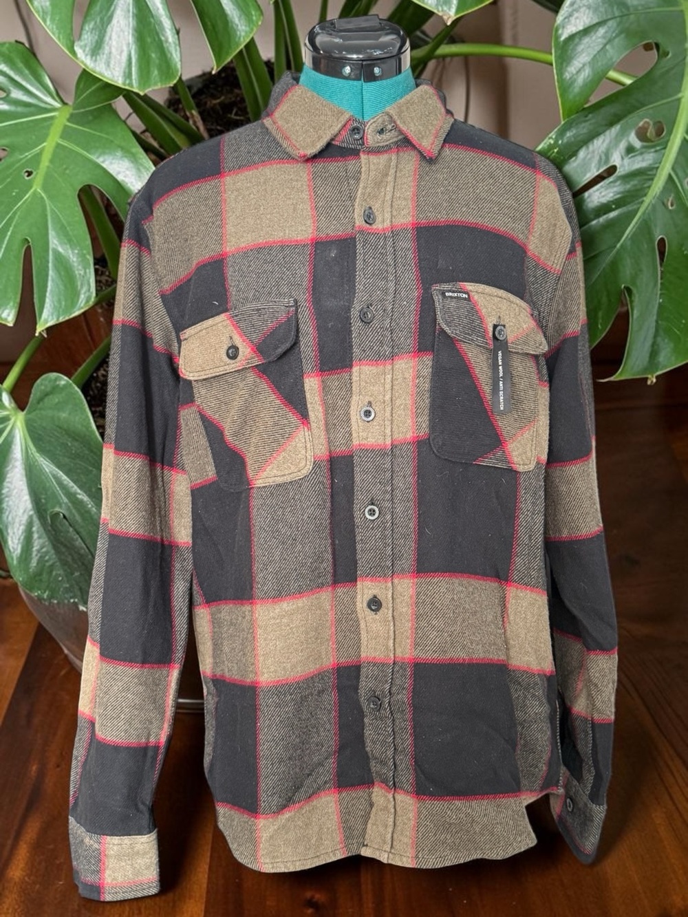Brixton Black, Brown & Red Plaid Button-Down Shirt